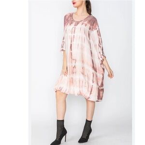 IC COLLECTION Pink and Cream Midi Dress size L